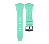 ROUHO 12mm x 26mm Convex Interface Silicone Watch Strap Soft Rubber Replacement Watch Band for Tissot PRX T137.407/410-Cyan + Black Buckle