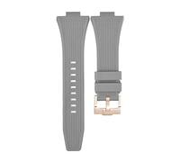 ROUHO 12mm x 26mm Convex Interface Silicone Watch Strap Soft Rubber Replacement Watch Band for Tissot PRX T137.407/410-Grey + Rose Gold Buckle