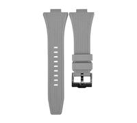 ROUHO 12mm x 26mm Convex Interface Silicone Watch Strap Soft Rubber Replacement Watch Band for Tissot PRX T137.407/410-Grey + Black Buckle