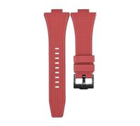 ROUHO 12mm x 26mm Convex Interface Silicone Watch Strap Soft Rubber Replacement Watch Band for Tissot PRX T137.407/410-Red + Black Buckle