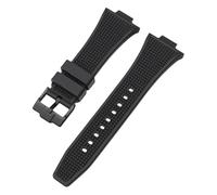 ROUHO 12mm x 26mm Convex Interface Silicone Watch Strap Soft Rubber Replacement Watch Band for Tissot PRX T137.407/410-Black + Black Buckle