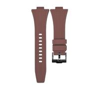 ROUHO 12mm x 26mm Convex Interface Silicone Watch Strap Soft Rubber Replacement Watch Band for Tissot PRX T137.407/410-Brown + Black Buckle