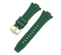 ROUHO 12mm x 26mm Convex Interface Silicone Watch Strap Soft Rubber Replacement Watch Band for Tissot PRX T137.407/410-Green + Gold Buckle