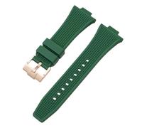 ROUHO 12mm x 26mm Convex Interface Silicone Watch Strap Soft Rubber Replacement Watch Band for Tissot PRX T137.407/410-Green + Rose Gold Buckle