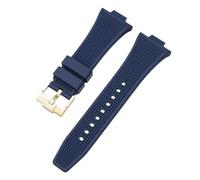 ROUHO 12mm x 26mm Convex Interface Silicone Watch Strap Soft Rubber Replacement Watch Band for Tissot PRX T137.407/410-Blue + Gold Buckle