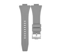 ROUHO 12mm x 26mm Convex Interface Silicone Watch Strap Soft Rubber Replacement Watch Band for Tissot PRX T137.407/410-Grey + Silver Buckle