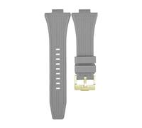 ROUHO 12mm x 26mm Convex Interface Silicone Watch Strap Soft Rubber Replacement Watch Band for Tissot PRX T137.407/410-Grey + Gold Buckle