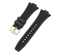 ROUHO 12mm x 26mm Convex Interface Silicone Watch Strap Soft Rubber Replacement Watch Band for Tissot PRX T137.407/410-Black + Gold Buckle