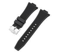 ROUHO 12mm x 26mm Convex Interface Silicone Watch Strap Soft Rubber Replacement Watch Band for Tissot PRX T137.407/410-Black + Silver Buckle