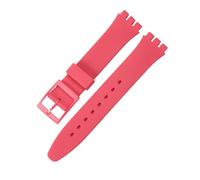 ROUHO 17mm 19mm Silicone Watchstrap Waterproof Rubber Watchband Pin Buckle Soft Replacement Strap Band for Swatch Rose Red 17mm