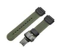ROUHO 18 x 25mm Replacement Sport Watch Band Notched Connector Woven Nylon Watch Strap for Casio AE-1200WH SGW-300 AQ-S810W-Green with Black Deployment Buckle