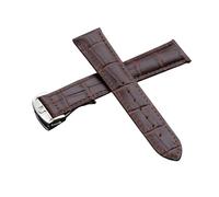 ROUHO 19mm 20mm 21mm 22mm Genuine Leather Watchstrap Alligator Grain Calfskin Watch Band Deployment Clasp for Omega Speedmaster - Brown+Silver 21mm