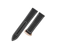 ROUHO 19mm Durable Padded Canvas Watch Strap 38mm Dial Genuine Leather Watch Band for Omega Aqua Terra 220.10.38.20.03.001-Black White + Rose Gold