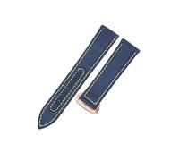 ROUHO 19mm Durable Padded Canvas Watch Strap 38mm Dial Genuine Leather Watch Band for Omega Aqua Terra 220.10.38.20.03.001-Blue Yellow + Rose Gold