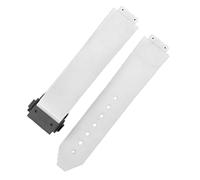 ROUHO 20 x 13mm Premium Ribbed Rubber Watch Band Deployment Clasp Replacement Watch Band for Hublot Big Bang Chronograph-White + Black Buckle