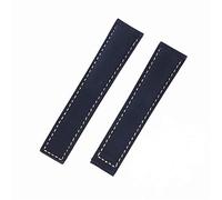ROUHO 20 x 18mm Flat Interface Leather Watch Strap Replacement Watch Bracelet Accessories for T-A-G HE-UE-R CAR-RE-RA AQ-UARA-CER MON-ACO-Blue + White