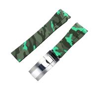 ROUHO 20mm Camouflage Rubber Watch Strap Adjustable Silicone Wristband Bracelet Deployment Clasp for Rolex Daytona Submariner-Green + Silver Buckle