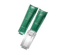 ROUHO 20mm Curved End Leather Watch Strap, Replacement Watch Band with Stainless Steel Deployment Clasp for Rolex GMT-Master II-Green
