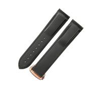 ROUHO 20mm Curved End Replacement Watch Band Silicone Rubber Watch Strap for Omega Seamaster Planet Ocean-Black 1 + Rose Gold Buckle
