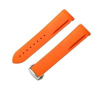 ROUHO 20mm Curved End Replacement Watch Band Silicone Rubber Watch Strap for Omega Seamaster Planet Ocean-Orange + Silver Buckle