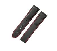 ROUHO 20mm Curved End Replacement Watch Band Silicone Rubber Watch Strap for Omega Seamaster Planet Ocean-Black Red Without Buckle