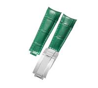 ROUHO 20mm Genuine Leather Watch Strap, 16mm Frosted Silver Deployment Clasp, Replacement Watchband for Rolex Daytona 116500LN 16520-Green