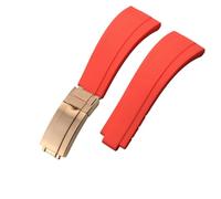 ROUHO 20mm Premium Silicone Watch Strap - Deployment Clasp Replacement Watch Band for Rolex Daytona Submariner-Red + Rose Gold Buckle