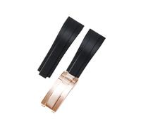 ROUHO 20mm Premium Silicone Watch Strap - Deployment Clasp Replacement Watch Band for Rolex Daytona Submariner-Black + Rose Gold Buckle