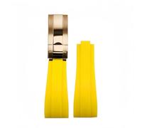 ROUHO 20mm Silicone Rubber Watchband Slide Lock Clasp Replacement Watch Strap for Rolex Daytona SUB GMT-Yellow + Rose Gold Buckle