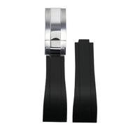 ROUHO 20mm Silicone Rubber Watchband Slide Lock Clasp Replacement Watch Strap for Rolex Daytona SUB GMT-Black + Matte Silver Buckle