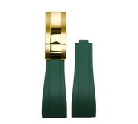 ROUHO 20mm Silicone Rubber Watchband Slide Lock Clasp Replacement Watch Strap for Rolex Daytona SUB GMT-Green + Gold Buckle
