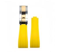 ROUHO 20mm Silicone Rubber Watchband Slide Lock Clasp Replacement Watch Strap for Rolex Daytona SUB GMT-Yellow + Silver Rose Gold Buckle