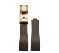 ROUHO 20mm Silicone Rubber Watchband Slide Lock Clasp Replacement Watch Strap for Rolex Daytona SUB GMT-Brown + Rose Gold Buckle
