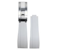 ROUHO 20mm Silicone Rubber Watchband Slide Lock Clasp Replacement Watch Strap for Rolex Daytona SUB GMT-White + Matte Silver Buckle