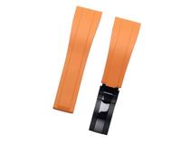 ROUHO 20mm Silicone Watch Strap Replacement Deployment Clasp Watch Band for Rolex Submariner Oyster-Orange + Black Buckle