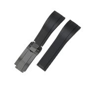 ROUHO 20mm Silicone Watch Strap Replacement Deployment Clasp Watch Band for Rolex Submariner Oyster-Black + Black Buckle
