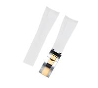 ROUHO 20mm Waterproof Arc Interface Sports Watch Strap Deployment Clasp Watch Accessories for Rolex Daytona SUB Explorer-White + Silver Rose Gold Buckle