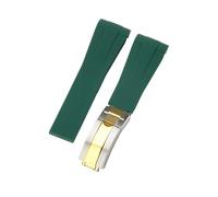 ROUHO 20mm Waterproof Arc Interface Sports Watch Strap Deployment Clasp Watch Accessories for Rolex Daytona SUB Explorer-Green + Silver Gold Buckle