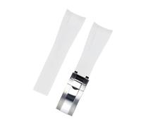 ROUHO 20mm Waterproof Arc Interface Sports Watch Strap Deployment Clasp Watch Accessories for Rolex Daytona SUB Explorer-White + Silver Buckle