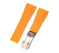 ROUHO 20mm Waterproof Arc Interface Sports Watch Strap Deployment Clasp Watch Accessories for Rolex Daytona SUB Explorer-Orange + Silver Rose Gold Buckle
