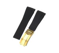 ROUHO 20mm Waterproof Arc Interface Sports Watch Strap Deployment Clasp Watch Accessories for Rolex Daytona SUB Explorer-Black + Gold Buckle