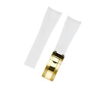 ROUHO 20mm Waterproof Arc Interface Sports Watch Strap Deployment Clasp Watch Accessories for Rolex Daytona SUB Explorer-White + Gold Buckle