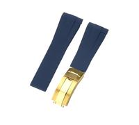 ROUHO 20mm Waterproof Arc Interface Sports Watch Strap Deployment Clasp Watch Accessories for Rolex Daytona SUB Explorer-Deep Blue + Gold Buckle