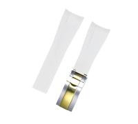 ROUHO 20mm Waterproof Arc Interface Sports Watch Strap Deployment Clasp Watch Accessories for Rolex Daytona SUB Explorer-White + Silver Gold Buckle