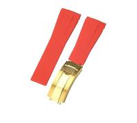 ROUHO 20mm Waterproof Arc Interface Sports Watch Strap Deployment Clasp Watch Accessories for Rolex Daytona SUB Explorer-Red + Gold Buckle