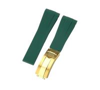 ROUHO 20mm Waterproof Arc Interface Sports Watch Strap Deployment Clasp Watch Accessories for Rolex Daytona SUB Explorer-Green + Gold Buckle