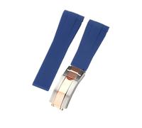 ROUHO 20mm Waterproof Arc Interface Sports Watch Strap Deployment Clasp Watch Accessories for Rolex Daytona SUB Explorer-Light Blue + Silver Rose Gold Buckle