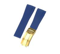 ROUHO 20mm Waterproof Arc Interface Sports Watch Strap Deployment Clasp Watch Accessories for Rolex Daytona SUB Explorer-Light Blue + Gold Buckle