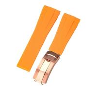 ROUHO 20mm Waterproof Arc Interface Sports Watch Strap Deployment Clasp Watch Accessories for Rolex Daytona SUB Explorer-Orange + Rose Gold Buckle