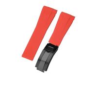 ROUHO 20mm Waterproof Arc Interface Sports Watch Strap Deployment Clasp Watch Accessories for Rolex Daytona SUB Explorer-Red + Black Buckle